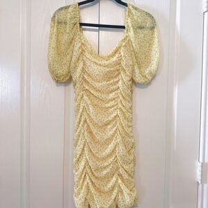 All in Favor Yellow Drapery Floral Dress size Small